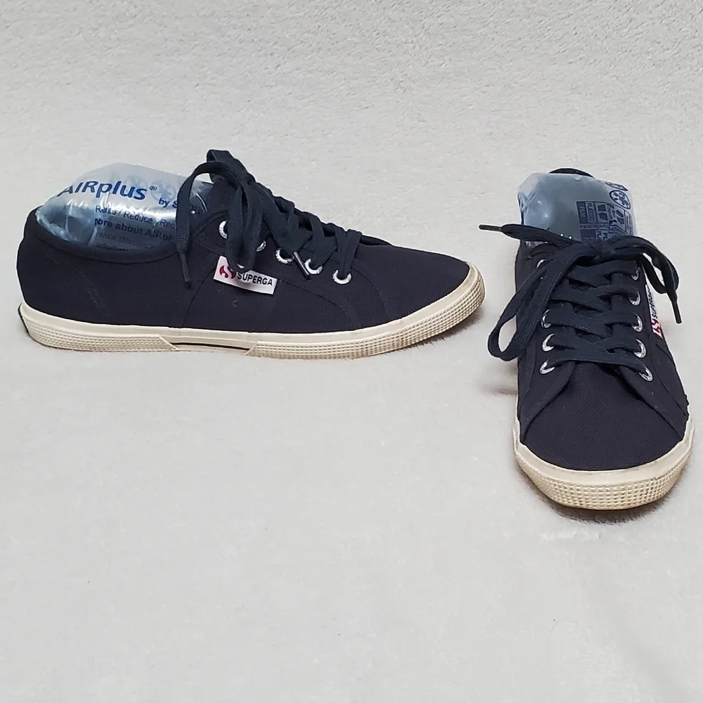 Superga Navy Blue Canvas Classic Lace-up Low Top Sneakers 7.5